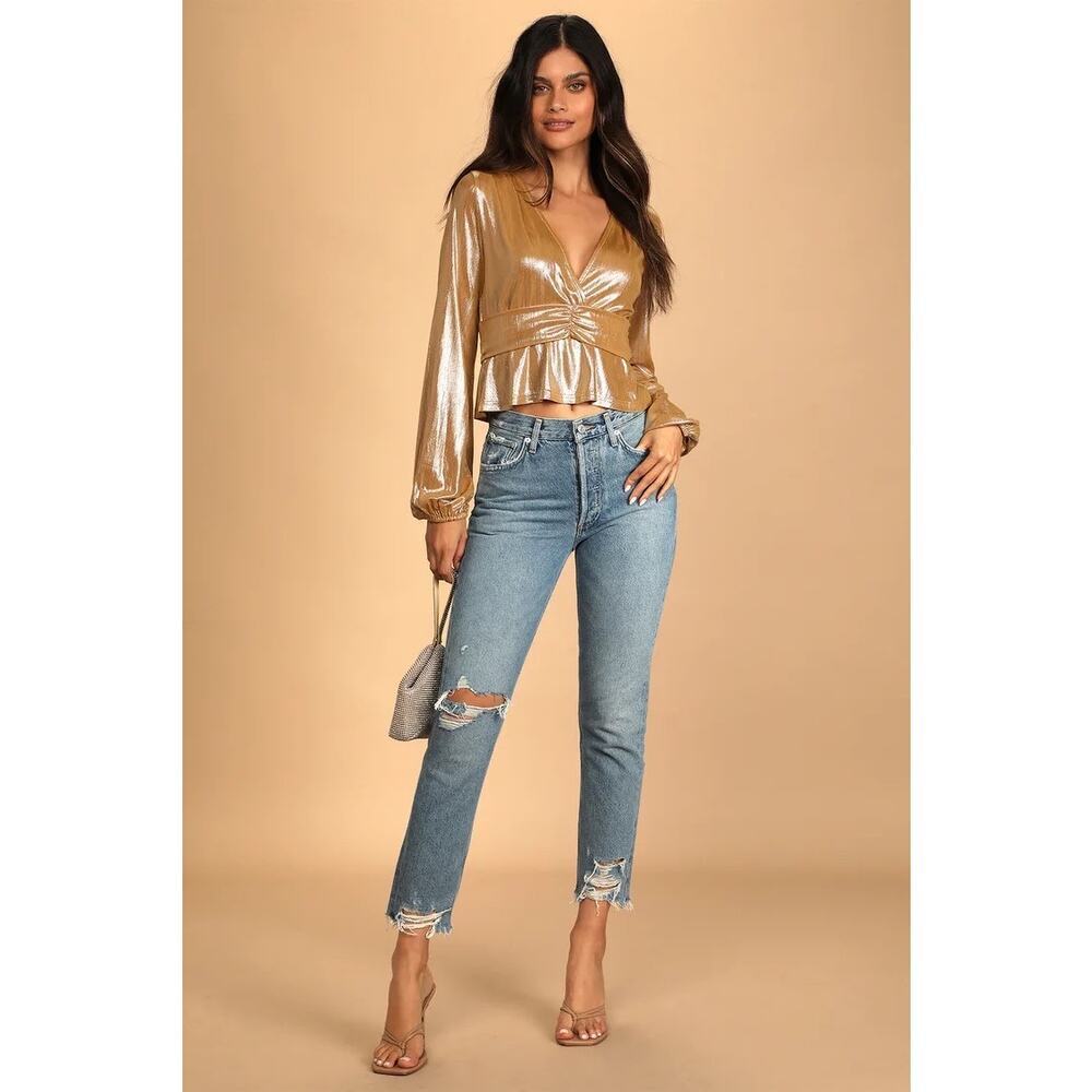 Lulus Gold Blouse - Picture 2 of 5